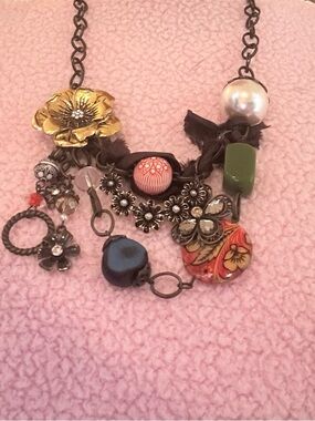 Plunder Multicolor Charm Necklace with Gold Flower Accent